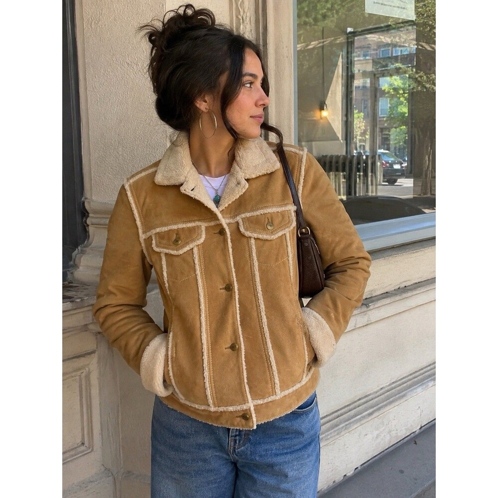 EMU Australian Leather Sherpa Line Women’s Coat Brown XL Aviator Western